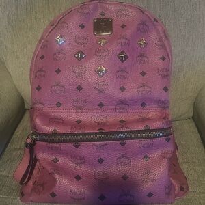 MCM Pink Logo Studded Backpack